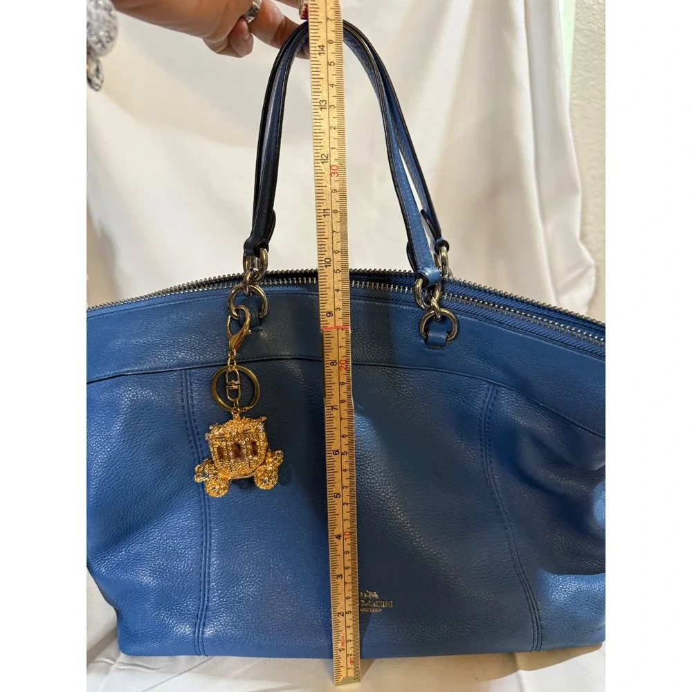 Coach Blue Pebbled Leather Satchel Bag and Matching Wallet Set with Charm